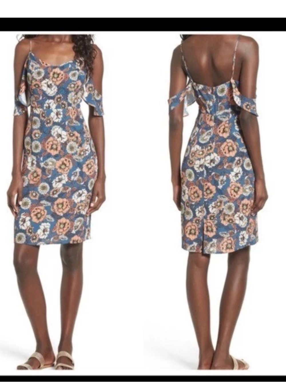 ASTR the Label Blue Floral Cold Shoulder Ruffle Dress Size Medium